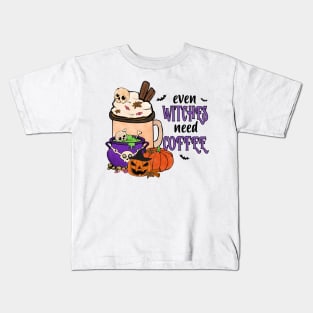 Even Witches Need Coffee Kids T-Shirt